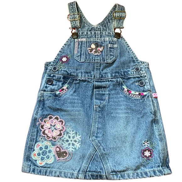 Jean Overall Dress w/ Floral Embroidery & Appliques - Picture 1 of 4